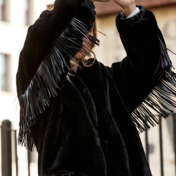 12th Tribe COOPER BLACK FAUX FUR FRINGE JACKET (NWOT) - Picture 2 of 7